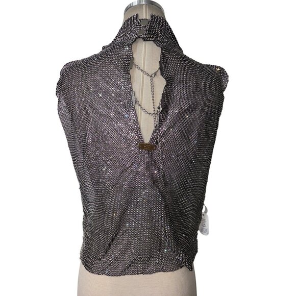 8 Other Reasons Womens Rhinestone Mesh Cowl Neck Top in Black One Size New Women - Picture 8 of 13